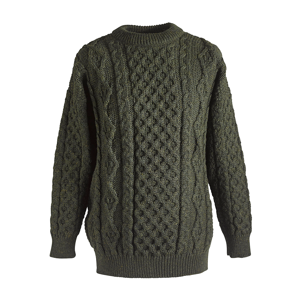 Green Fleck Irish Wool Crew Neck Sweater