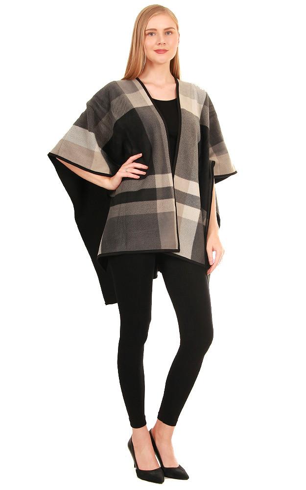 Black Plaid Reversible Ruana